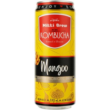 Напій безалкогольний слабогазований комбуча MANGO ТМ "Mikki Brew", ж/б 330мл. (в спайці 12 шт.) 2136550756 фото