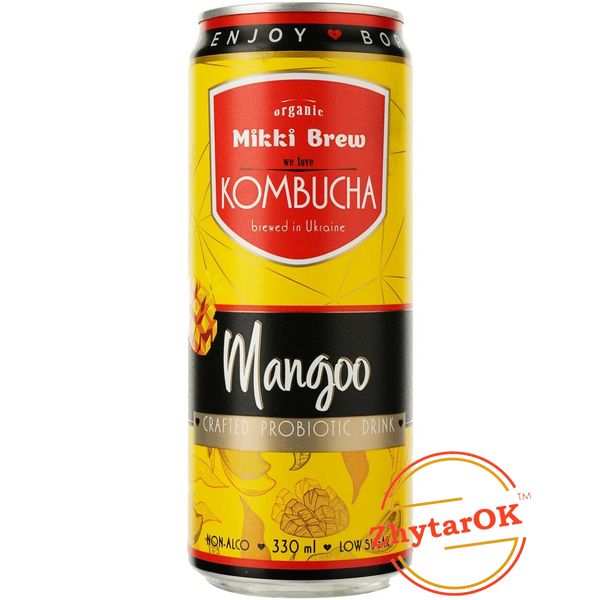 Напій безалкогольний слабогазований комбуча MANGO ТМ "Mikki Brew", ж/б 330мл. (в спайці 12 шт.) 2136550756 фото