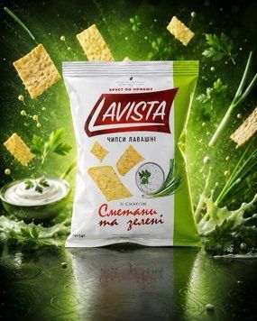 Чіпси з лаваша Lavista зі смаком "СМЕТАНИ ТА ЗЕЛЕНІ", 80 гр zh00000304 фото
