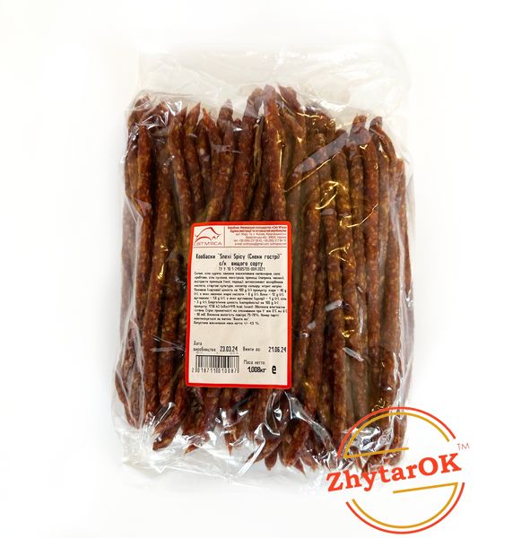 Колбаски "Snexi Spicy" (острые) с/к в/с (инерт. газ 0,480-0,520 кг.), ТМ "Закарпатские Колбаски" 1900216968 фото