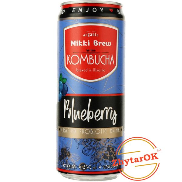 Напій безалкогольний слабогазований комбуча Blueberry ТМ "Mikki Brew", ж/б 330мл. (в спайці 12 шт.) 2136546433 фото